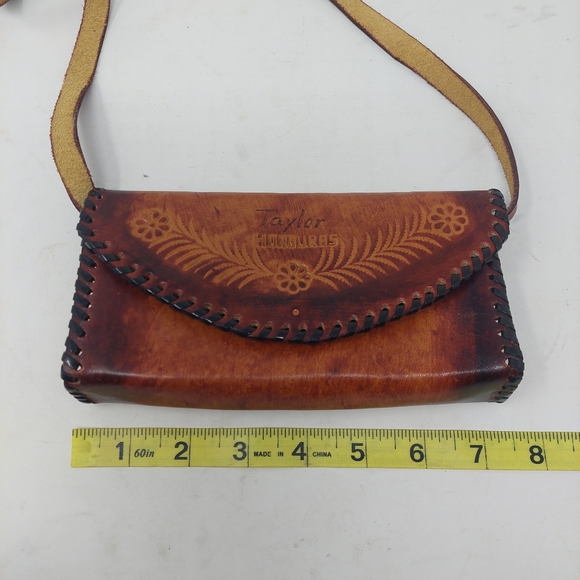 Handmade Hand Tooled Brown Leather Floral Honduras Crossbody Bag Western Boho - Picture 8 of 13